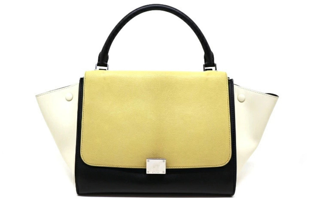 Celine Trapeze 2way Shoulder Bag Yellow Black White Leather